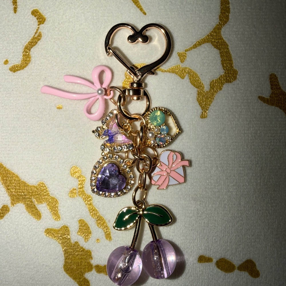 Cherry & Heart Charm Keychain